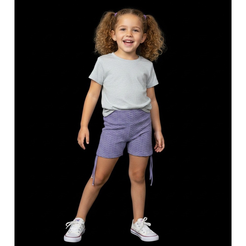 Little Girls Purple Honeycomb Textured Athletic Shorts with Side Ties Size S